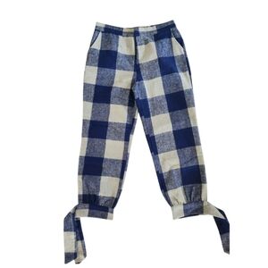 Blue Plaid Pants with Tie Details Sz 2xl Nwt